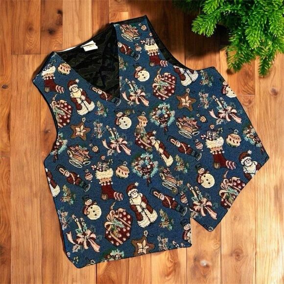 Vintage Bobbie Brooks Christmas Holiday Embroidered Vest Large 90s - Picture 1 of 8